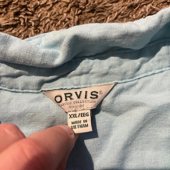 Orvis Women’s Beachy Blue S/S Linen Blend Button Up Collared Shirt Size 2XL - Picture 3 of 7